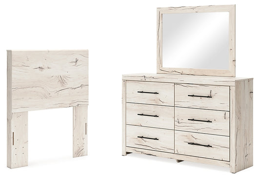 Lawroy Twin Panel Headboard with Mirrored Dresser