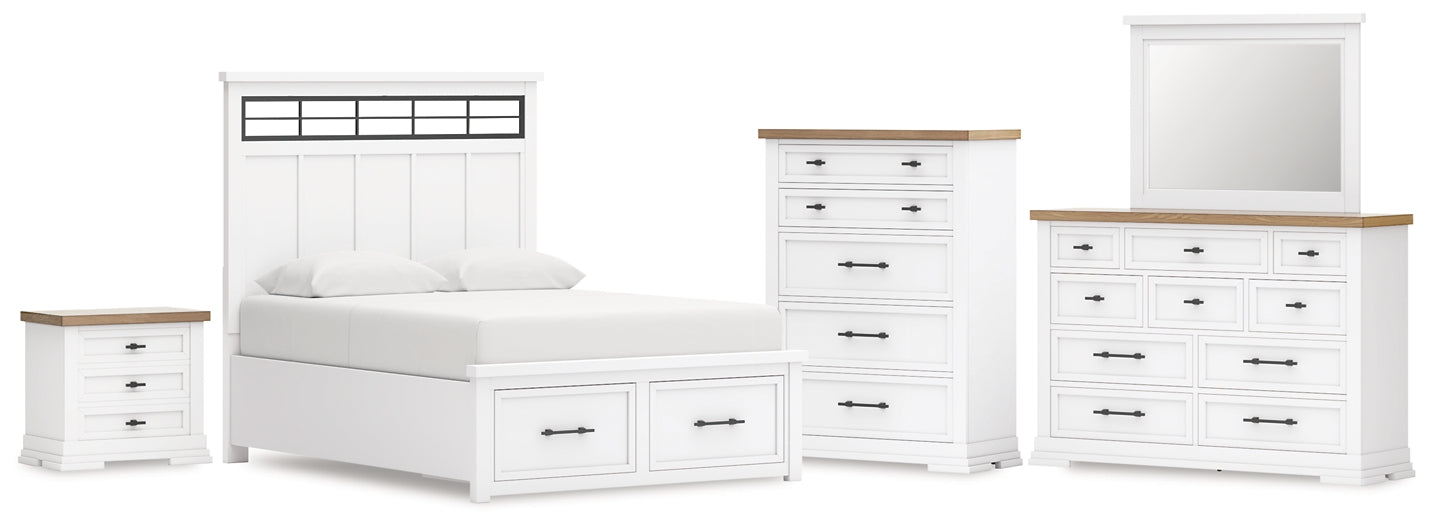 Ashbryn Queen Panel Storage Bed with Mirrored Dresser, Chest and Nightstand