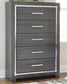 Lodanna Full Upholstered Panel Headboard with Mirrored Dresser and Chest