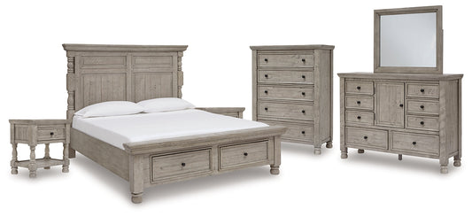 Harrastone Queen Panel Bed with Mirrored Dresser, Chest and 2 Nightstands
